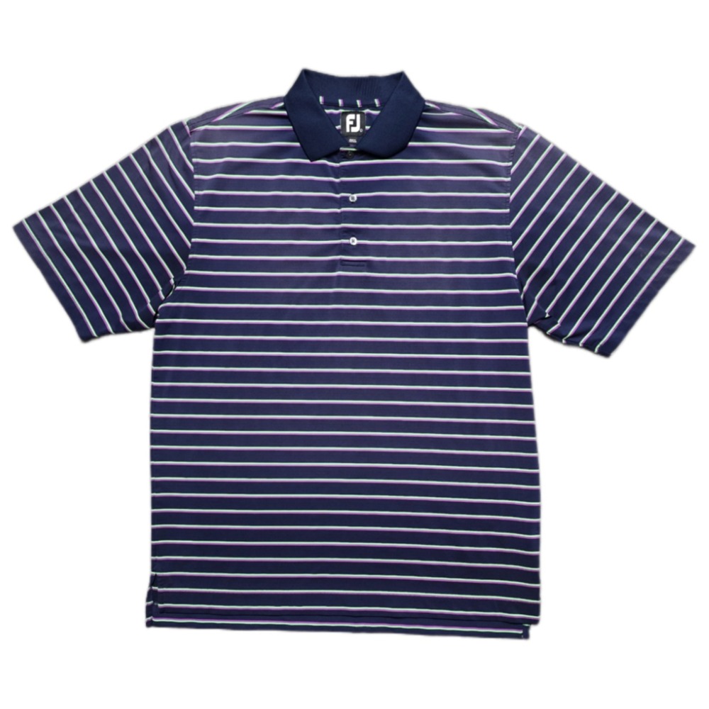 FOOTJOY FJ Golf Polo Shirt Mens L Blue Purple Green Stripe Lightweight Stretch